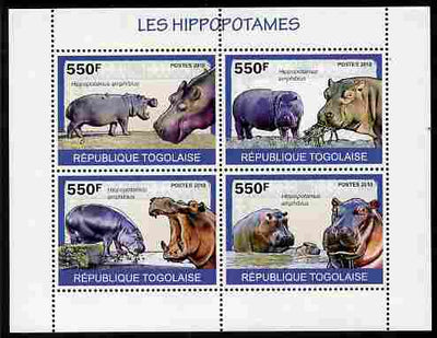 Togo 2010 Hippos perf sheetlet containing 4 values unmounted mint