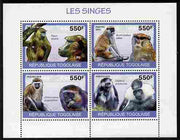 Togo 2010 Monkeys perf sheetlet containing 4 values unmounted mint