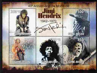 Guinea - Bissau 2010 40th Death Anniversary of Jimi Hendrix perf sheetlet containing 5 values unmounted mint