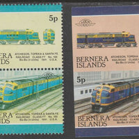 Bernera 1983 Locomotives #2 (Atcheson, Topeka & Santa Fe) 5p - Complete sheet of 30 (15 se-tenant pairs) all with red omitted plus,one imperf pair as normal, unmounted mint. About 30 years ago, I was one of the major buyers of the……Details Below