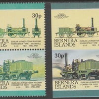 Bernera 1983 Locomotives #2 (Dublin & Kingstown Railway) 30p - Complete sheet of 30 (15 se-tenant pairs) all with red omitted plus,one imperf pair as normal, unmounted mint. About 30 years ago, I was one of the major buyers of the……Details Below