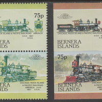 Bernera 1983 Locomotives #2 (Chicago, Rock Island & Pacific Railroad) 75p - Complete sheet of 30 (15 se-tenant pairs) all with red omitted plus,one imperf pair as normal, unmounted mint. About 30 years ago, I was one of the major ……Details Below