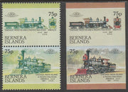 Bernera 1983 Locomotives #2 (Chicago, Rock Island & Pacific Railroad) 75p - Complete sheet of 30 (15 se-tenant pairs) all with red omitted plus,one imperf pair as normal, unmounted mint. About 30 years ago, I was one of the major ……Details Below
