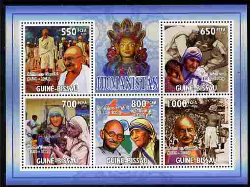 Guinea - Bissau 2010 Mahatma Gandhi perf sheetlet containing 5 values unmounted mint