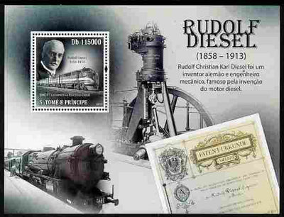 St Thomas & Prince Islands 2010 Rudolf Diesel perf m/sheet unmounted mint