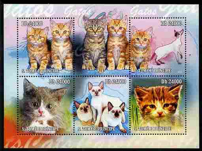 St Thomas & Prince Islands 2010 Domestic Cats perf sheetlet containing 5 values unmounted mint