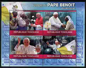 Togo 2010 Pope Benedict in Africa perf sheetlet containing 4 values unmounted mint Michel 3554-57