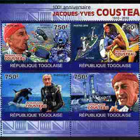 Togo 2010 Birth Centenary of Jacques Cousteau perf sheetlet containing 4 values unmounted mint Michel 3524-27