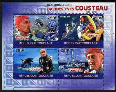 Togo 2010 Birth Centenary of Jacques Cousteau perf sheetlet containing 4 values unmounted mint Michel 3524-27