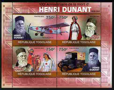 Togo 2010 Death Centenary of Henry Dunant perf sheetlet containing 4 values unmounted mint Michel 3514-17