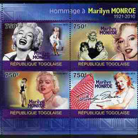 Togo 2010 Marilyn Monroe perf sheetlet containing 4 values unmounted mint Michel 3529-32