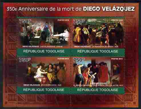 Togo 2010 350th Death Anniversary of Diego Velazquez perf sheetlet containing 4 values unmounted mint Michel 3494-97