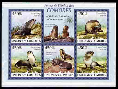 Comoro Islands 2009 Sea Lions perf sheetlet containing 5 values unmounted mint Michel 2435-39