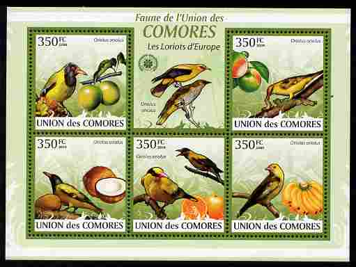 Comoro Islands 2009 Golden Oriole & Fruit perf sheetlet containing 5 values unmounted mint Michel 2362-66