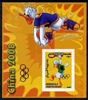 Somalia 2006 Beijing Olympics (China 2008) #04 - Donald Duck Sports - Running & Tennis imperf souvenir sheet unmounted mint. Note this item is privately produced and is offered purely on its thematic appeal with Olympic Rings over……Details Below