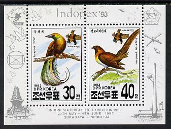 North Korea 1993 Birds m/sheet containing 20ch & 30ch values (with 'Indopex '93' imprint) unmounted mint