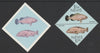 Nevis 1987 Coral Reef Fish $1.50 triangular imperf proof pair in magenta and blue only on plastic card, (Cromalin) from Format International archives, plus issued stamp.