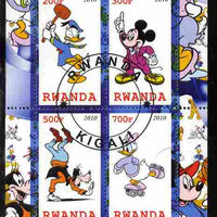 Rwanda 2010 Disney World #2 perf sheetlet containing 4 values fine cto used
