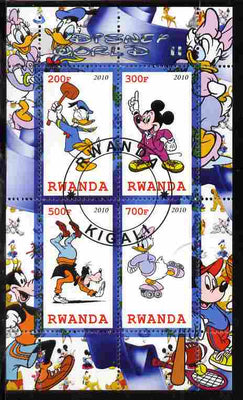 Rwanda 2010 Disney World #2 perf sheetlet containing 4 values fine cto used
