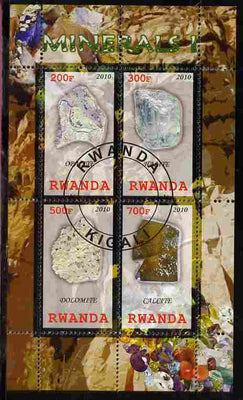 Rwanda 2010 Minerals #1 perf sheetlet containing 4 values fine cto used
