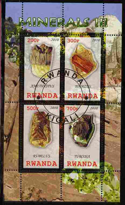 Rwanda 2010 Minerals #3 perf sheetlet containing 4 values fine cto used