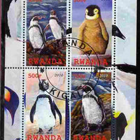 Rwanda 2010 Penguins perf sheetlet containing 4 values fine cto used