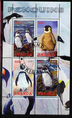 Rwanda 2010 Penguins perf sheetlet containing 4 values fine cto used