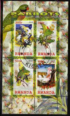 Rwanda 2010 Parrots perf sheetlet containing 4 values fine cto used