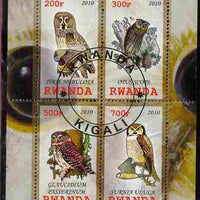 Rwanda 2010 Owls #1 perf sheetlet containing 4 values fine cto used