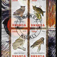 Rwanda 2010 Owls #2 perf sheetlet containing 4 values fine cto used