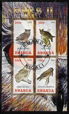 Rwanda 2010 Owls #2 perf sheetlet containing 4 values fine cto used