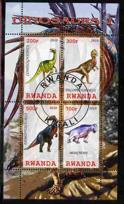 Rwanda 2010 Dinosaurs #1 perf sheetlet containing 4 values fine cto used