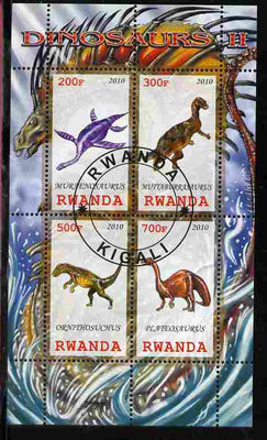 Rwanda 2010 Dinosaurs #2 perf sheetlet containing 4 values fine cto used