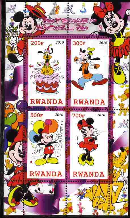 Rwanda 2010 Disney World #1 perf sheetlet containing 4 values unmounted mint