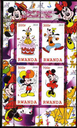Rwanda 2010 Disney World #1 perf sheetlet containing 4 values unmounted mint
