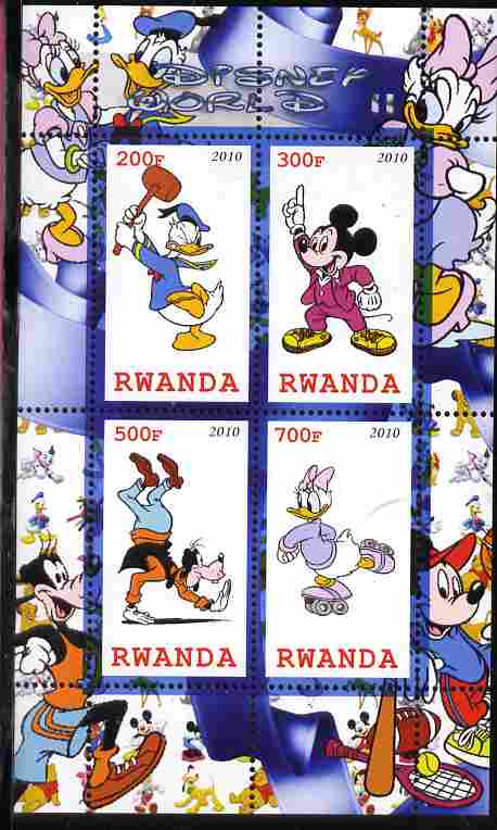 Rwanda 2010 Disney World #2 perf sheetlet containing 4 values unmounted mint