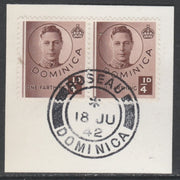 Dominica 1938-47 KG6 1/4d brown x 2 on piece with full strike of Madame Joseph forged postmark type 143
