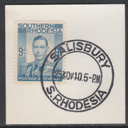 Southern Rhodesia 1937 KG6 def 9d pale blue on piece with full strike of Madame Joseph forged postmark type 332, SG46