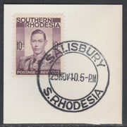 Southern Rhodesia 1937 KG6 def 10d purple on piece with full strike of Madame Joseph forged postmark type 332, SG47