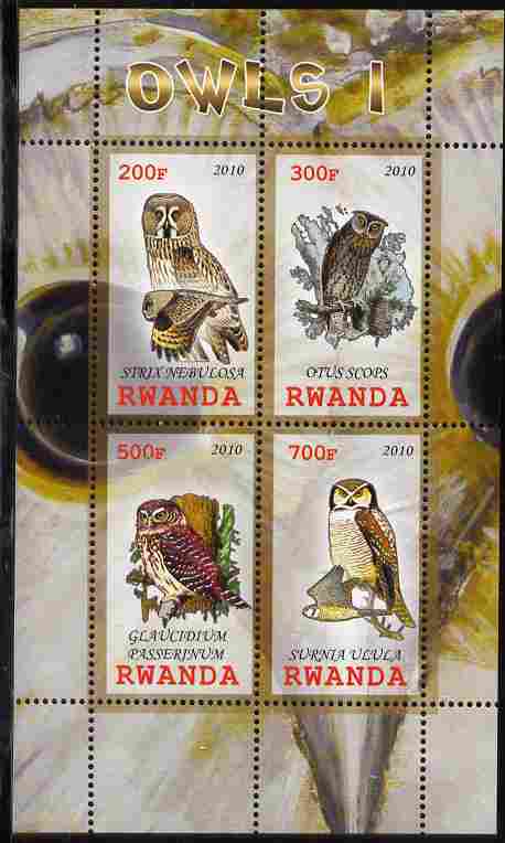 Rwanda 2010 Owls #1 perf sheetlet containing 4 values unmounted mint