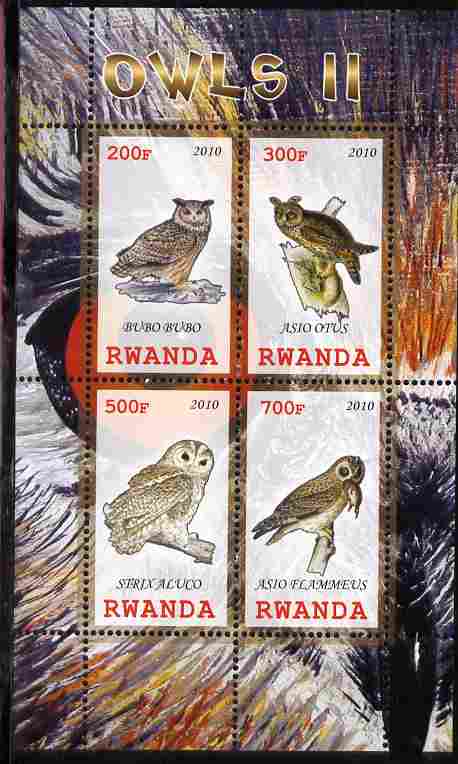 Rwanda 2010 Owls #2 perf sheetlet containing 4 values unmounted mint