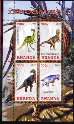 Rwanda 2010 Dinosaurs #1 perf sheetlet containing 4 values unmounted mint