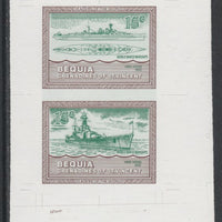 St Vincent - Bequia 1985 Warships of World War 2, 15c HMS Hood individual imperf se-tenant colour trial proof in green & brown with white background, ex Format International archives