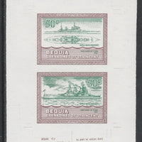 St Vincent - Bequia 1985 Warships of World War 2, 50c HMS Duke of York individual imperf se-tenant colour trial proof in green & brown with white background, ex Format International archives