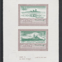 St Vincent - Bequia 1985 Warships of World War 2, $1 KM Admiral Graf Spee individual imperf se-tenant colour trial proof in green & brown with white background, ex Format International archives