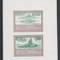 St Vincent - Bequia 1985 Warships of World War 2, $1.50 USS Nevada individual imperf se-tenant colour trial proof in green & brown with white background, ex Format International archives