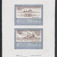 St Vincent - Bequia 1985 Warships of World War 2, 50c HMS Duke of York individual imperf se-tenant colour trial proof in purple-brown and blue with white background, ex Format International archives