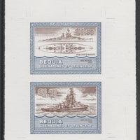 St Vincent - Bequia 1985 Warships of World War 2, $1.50 USS Nevada individual imperf se-tenant colour trial proof in purple-brown and blue with white background, ex Format International archives