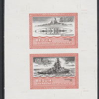 St Vincent - Bequia 1985 Warships of World War 2, $1.50 USS Nevada individual imperf se-tenant colour trial proof in black and orange (the colours of the issued $1) with white background, ex Format International archives