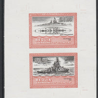 St Vincent - Bequia 1985 Warships of World War 2, $1.50 USS Nevada individual imperf se-tenant colour trial proof in black and orange (the colours of the issued $1) with white background, ex Format International archives